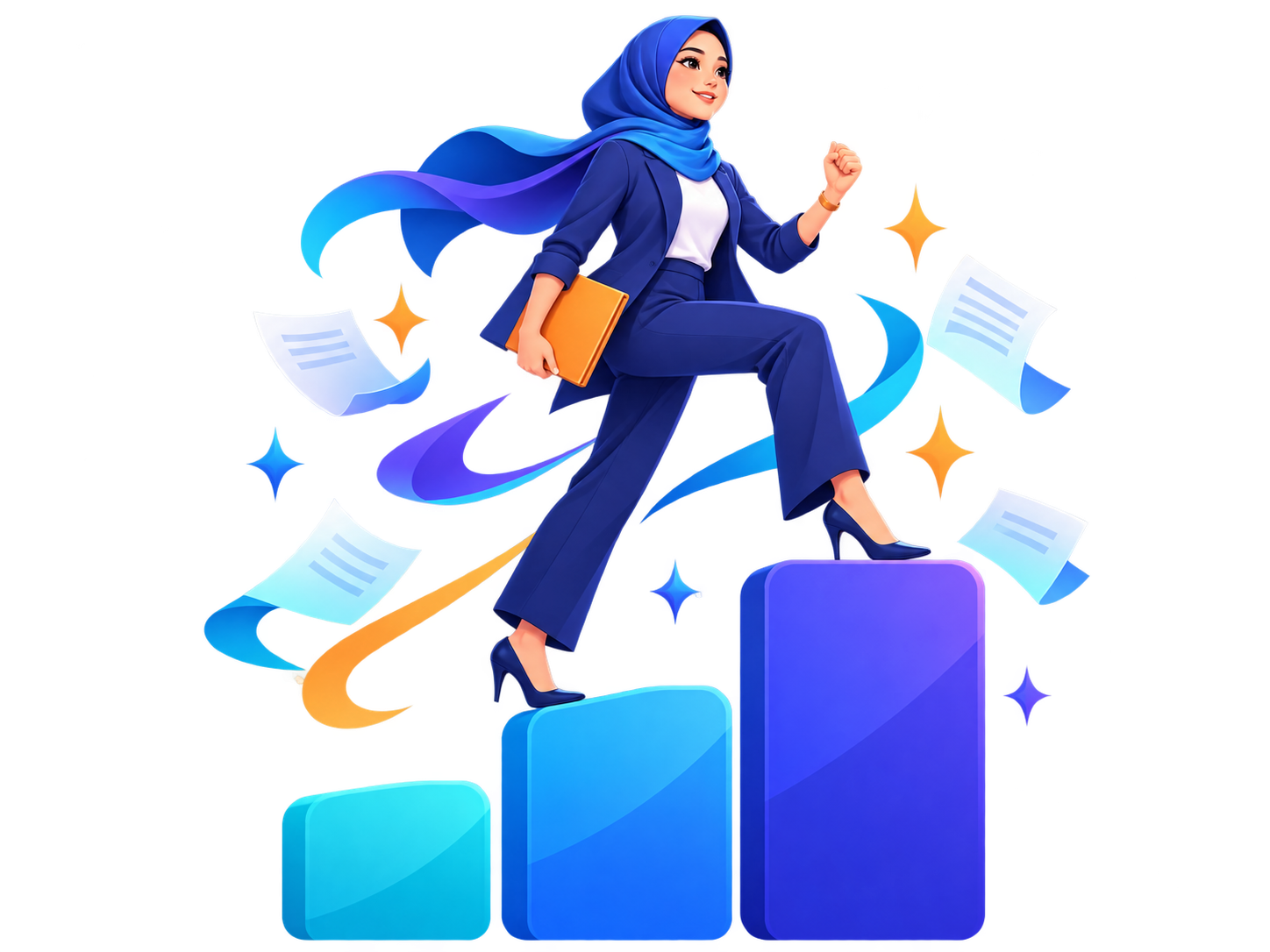 Professional stepping upward toward career growth